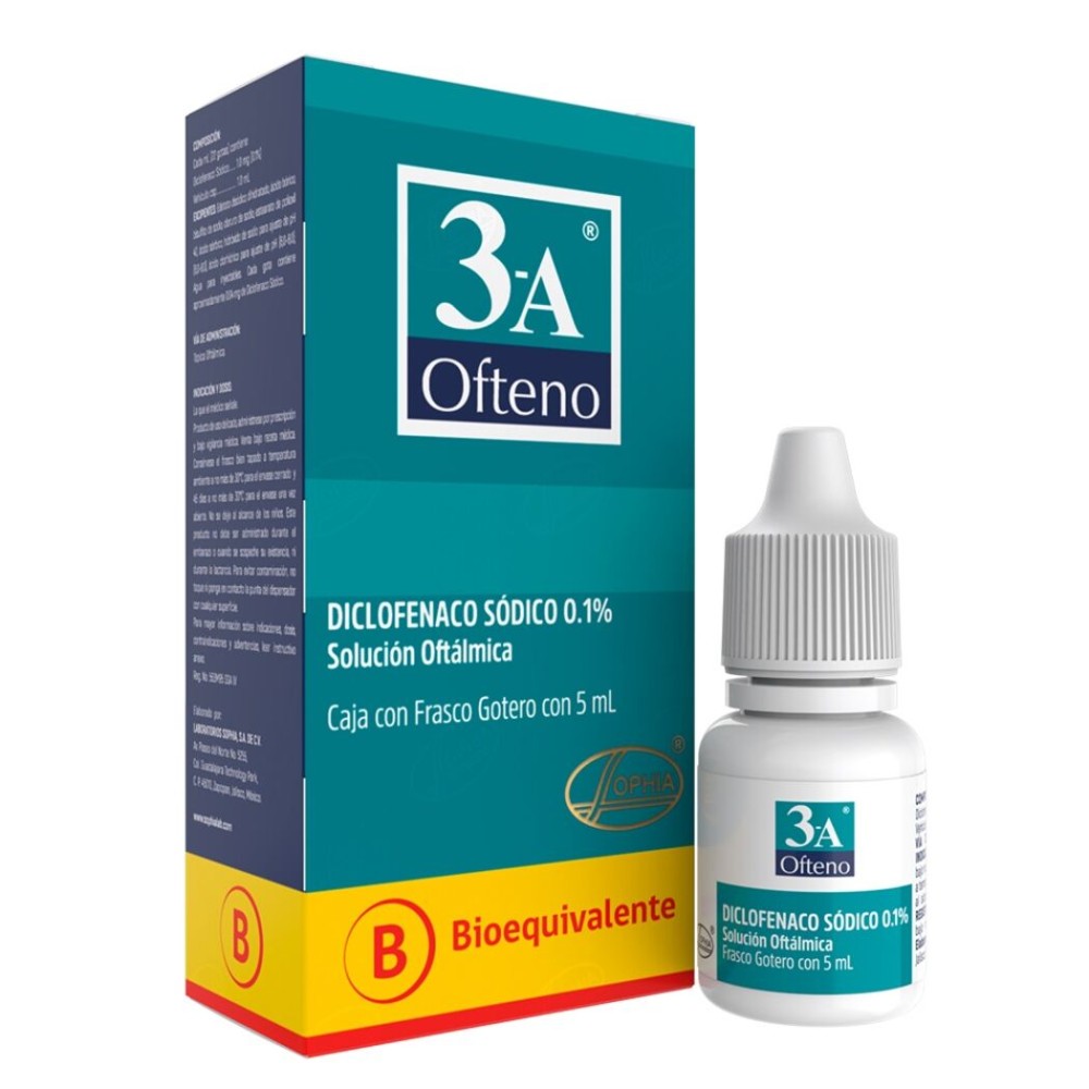 3-A Ofteno (B) Diclofenaco Sódico 0.1% Solución Oftálmica 5ml