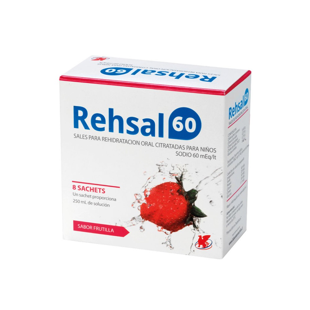 Rehsal 60 Sales Hidratantes 8 Sobres Frutilla  PRECIO UN MEDIDA $660