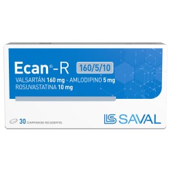 Ecan-R Valsarantan 160mg Amlodipino 5mg Rosuvastatina 10mg 30 Comprimidos Recubiertos