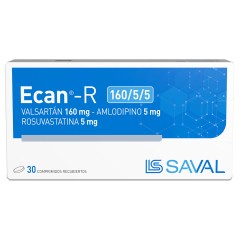Ecan-R Valsarantan 160mg Amlodipino 5mg Rosuvastatina 5mg 30 Comprimidos Recubiertos