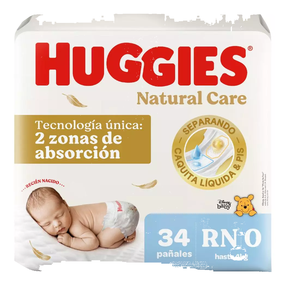 Pañales Huggies Natural Care RN 34 Unidades