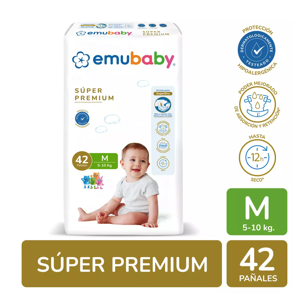 Pañal Desechable EMUBABY Premium Talla M 42 Unidades