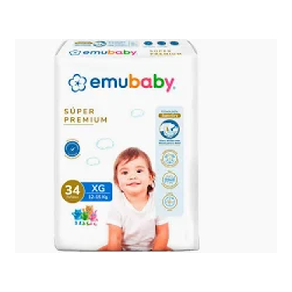 Pañal Desechable EMUBABY Premium Talla XG 34 Unidades