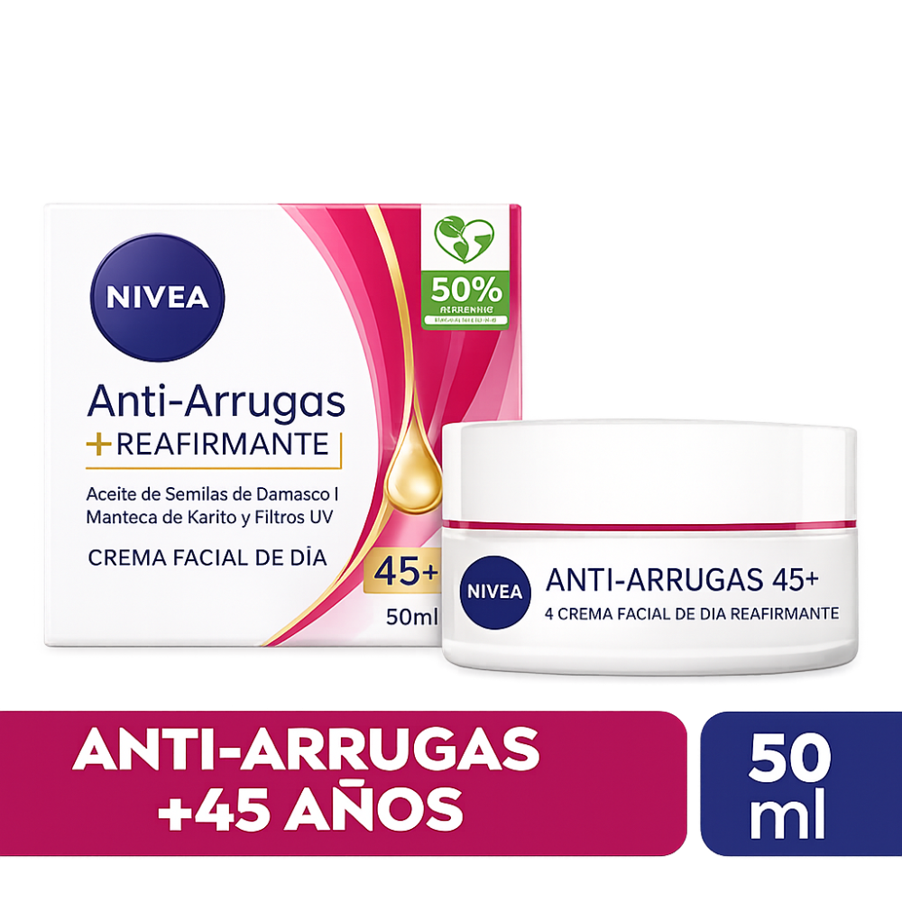 NIVEA FACIAL ANTIARRUGAS + REAFIRMANTE FPS 45+ X 50 ML