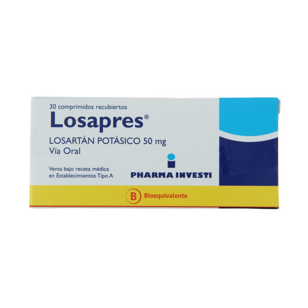 Losapres (B) Losartán 50mg 30 Comprimidos Recubiertos  PRECIO UN MEDIDA $24